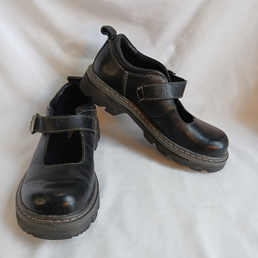Ladies 6.5 CAT Caterpillar Leather Black Mary Jane Work Shoes Oil Resistant Sole